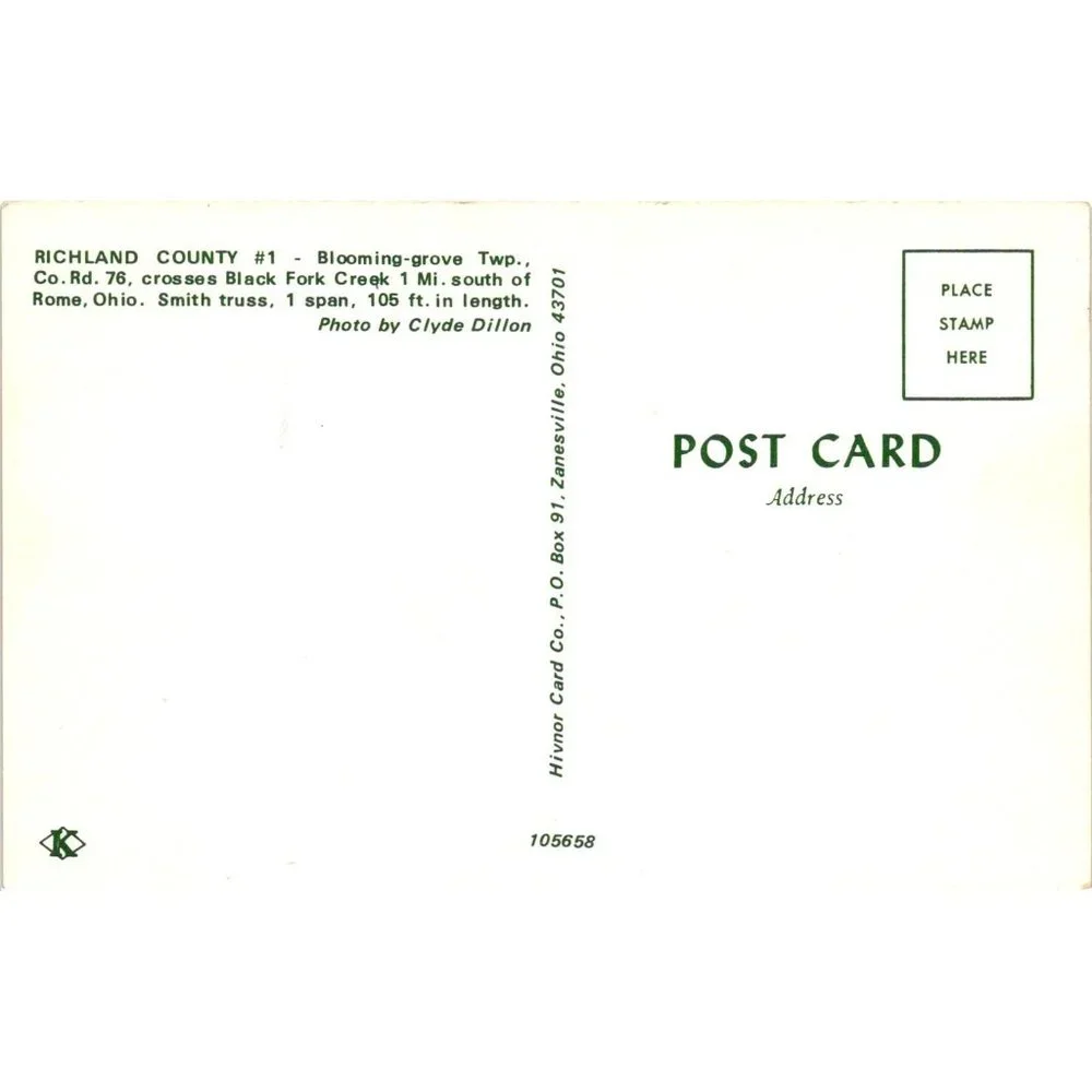 Richland County Rome Ohio Covered Bridge Postcard Travel Souvenir Vintage
